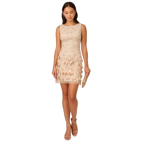 beige smocked dress Beige Smocked Tie Strap Maternity Midi Dress Large main image 0
